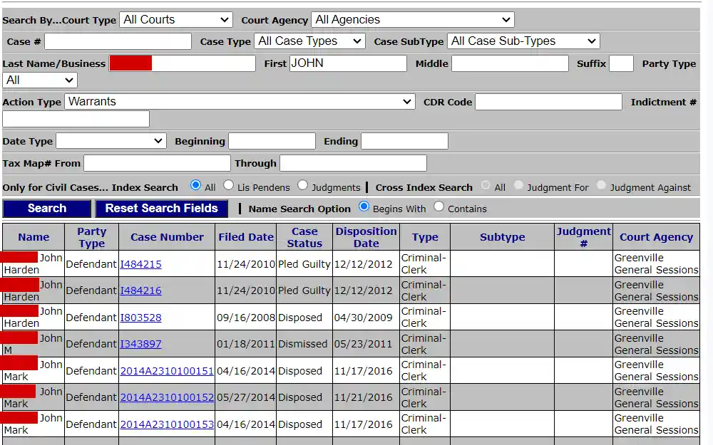 A screenshot of the search tool that allows users to obtain warrant information.