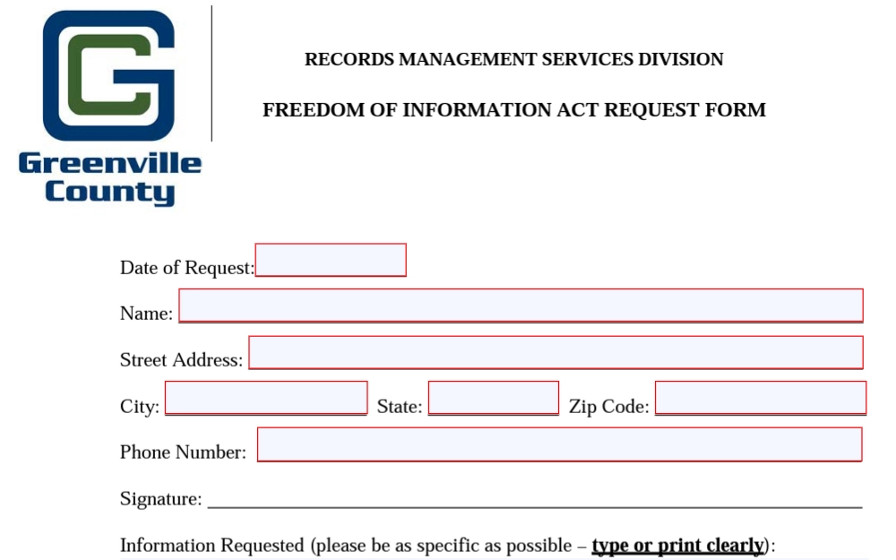 A screenshot of the form that members of the public who are interested in any records from either of the two county-level entities must submit.