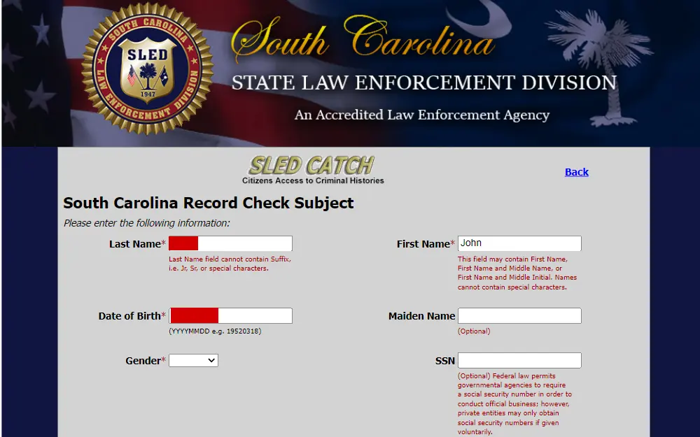 A screenshot of the search tool that allows users to conduct an instant background check at home.